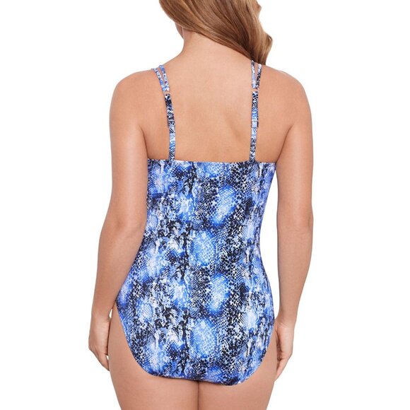 Swim Solutions Womens Shirred Snakeskin-Print One Piece Swimsuit Jungle Blue 8 - Picture 6 of 7